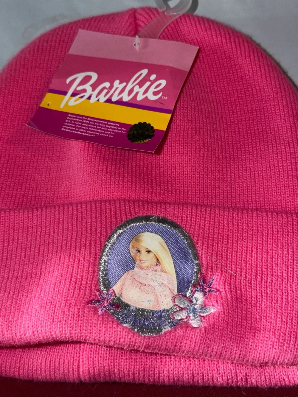 NEW PINK Barbie Beanie HAT Barbie doll Embroided On Front Acrylic One size Girls